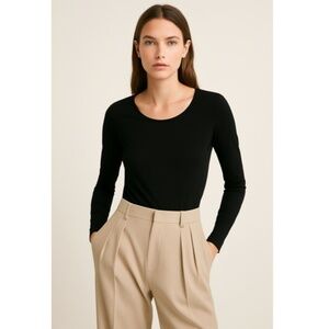 FLAX Women's Top Size Medium Black Round Neck Long Sleeve Jersey